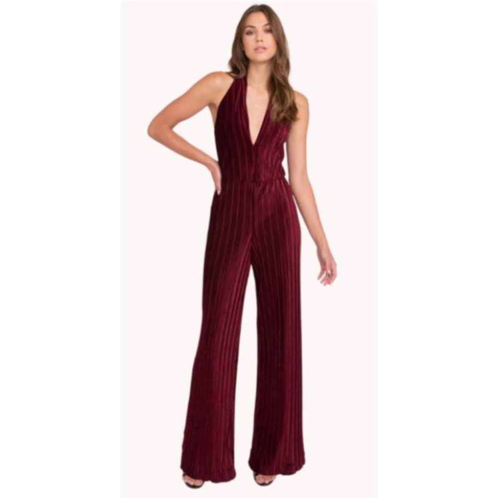 NWT Black Halo Denley Velvet Ribbed Jumpsuit in burgundy - Size 2